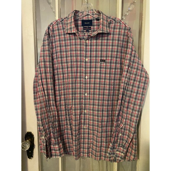 Faconnable Shirt Mens XL Button Up Red Blue White Plaid Adult - Picture 1 of 5